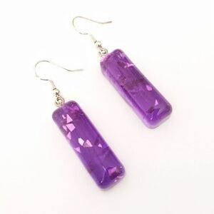 Purple chunky glitter bar dangle earrings with silver hooks new handmade Resin